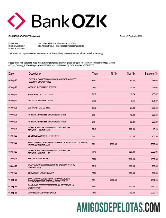 Em branco Bank Of The Ozarks Firm modelo de extrato de conta Word e PDF